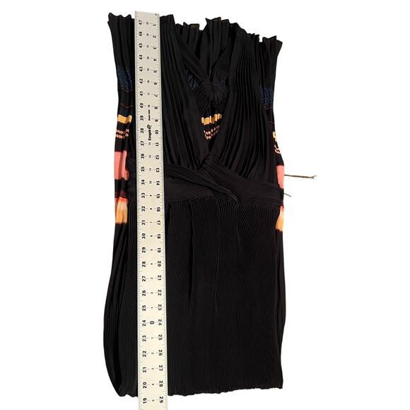 ALC Black Pleated Maxi Dress Gown Womens 4 Halter Open Back Pink Stripe Deep V - Picture 12 of 14